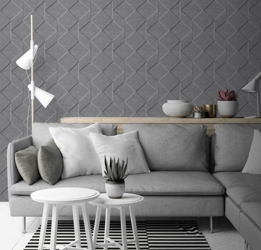 Non-woven gray geometric 3D wallpaper M41409, Loft, Ugépa