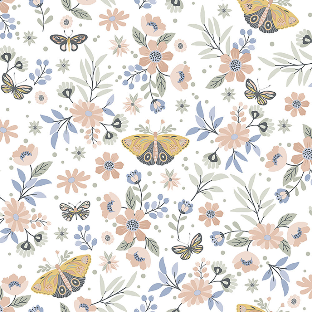 Non-woven floral wallpaper with butterflies M58105, My Kingdom, Ugépa