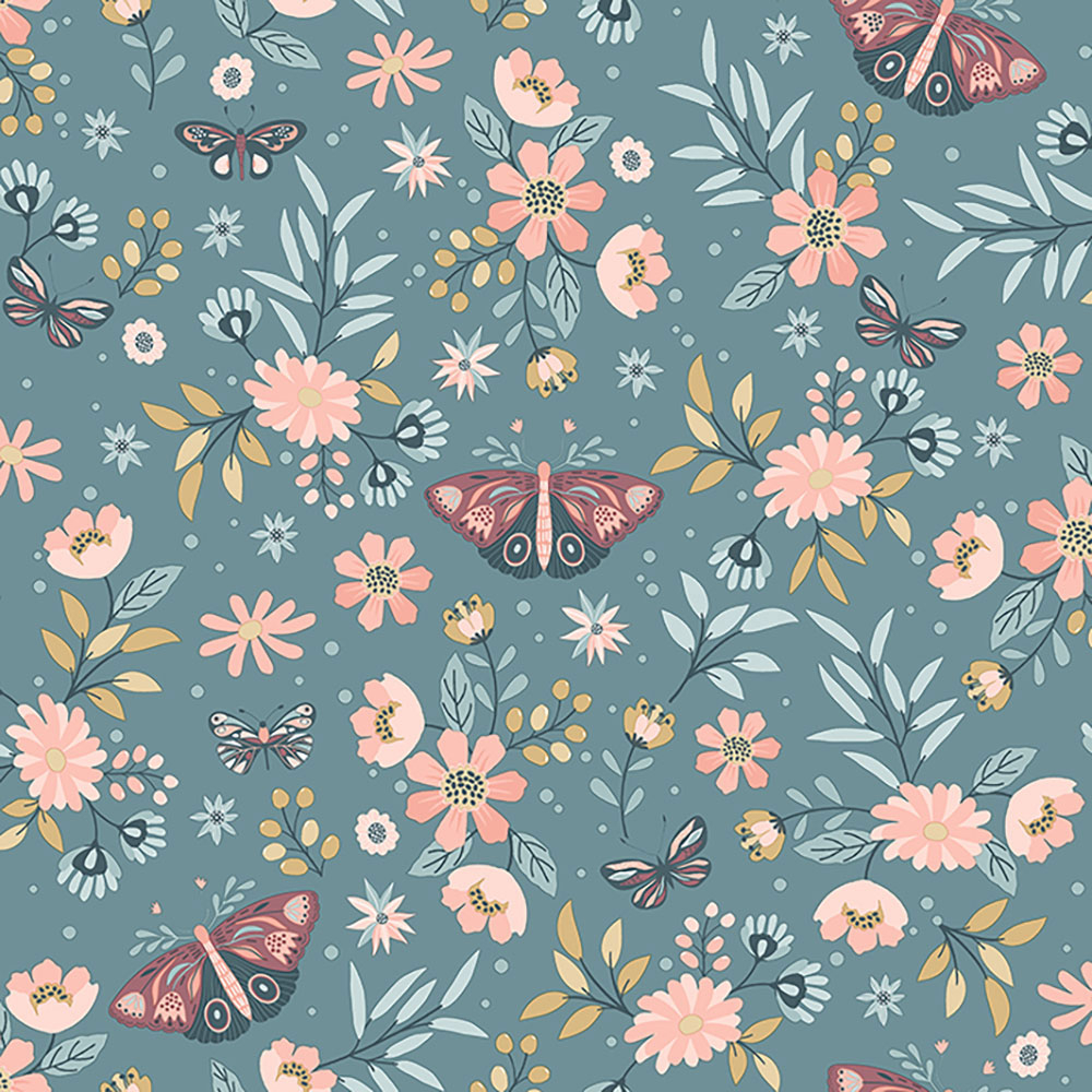 Non-woven green floral wallpaper with butterflies M58104, My Kingdom, Ugépa