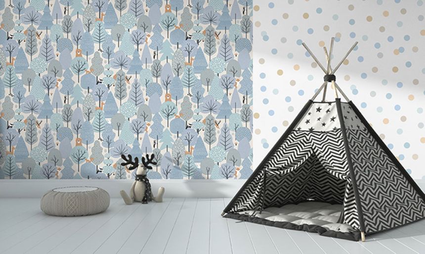 Non-woven white wallpaper with colored dots M51910, My Kingdom, Ugépa