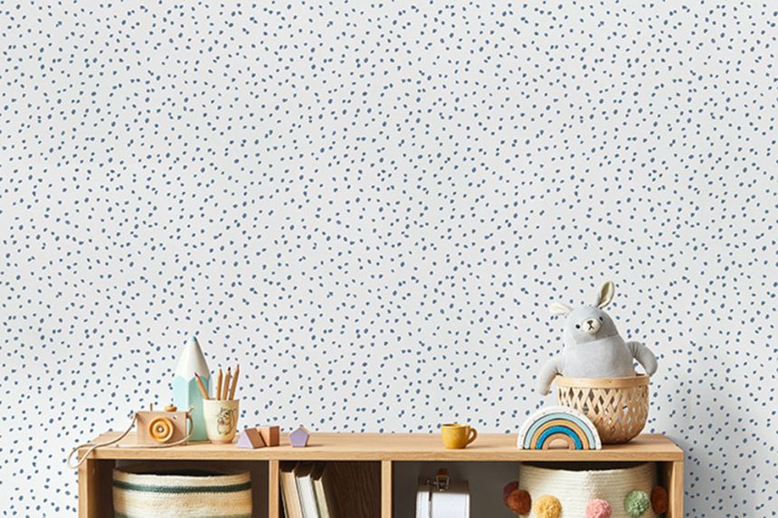 Non-woven children's white wallpaper with blue spots L99301, My Kingdom, Ugépa
