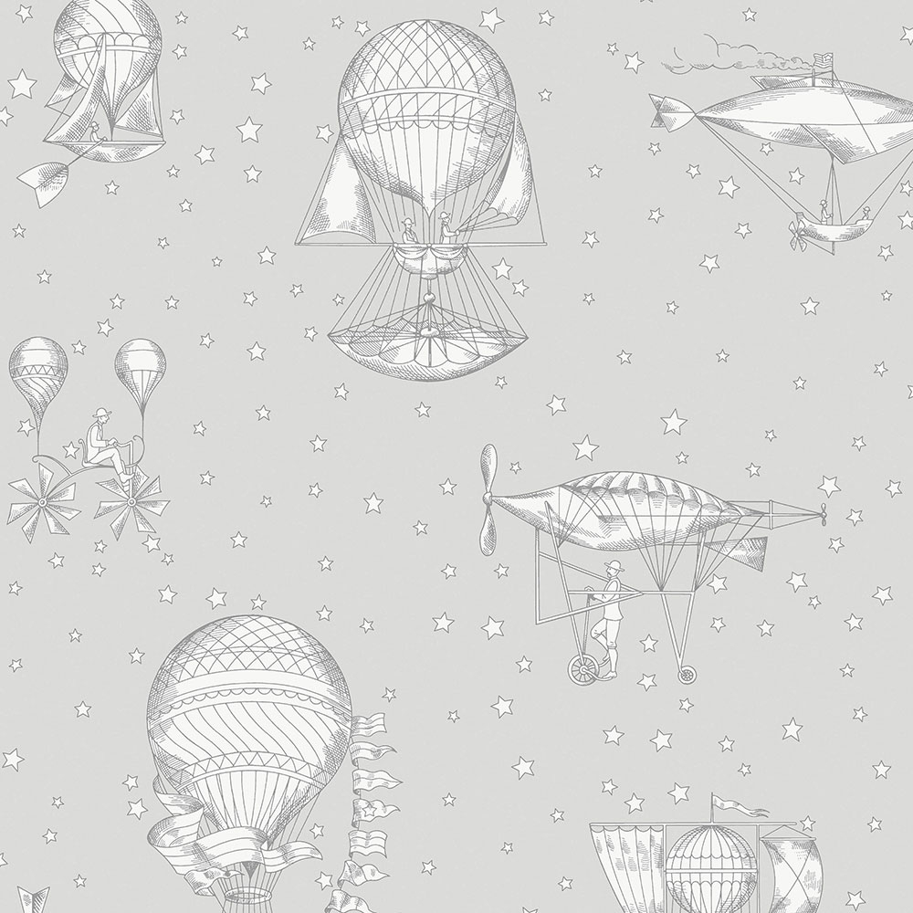 Gray children's wallpaper - balloons and airships JR3011, Jack´N Rose 2024, Grandeco