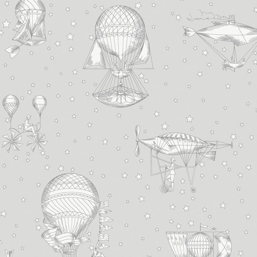 Gray children's wallpaper - balloons and airships JR3011, Jack´N Rose 2024, Grandeco