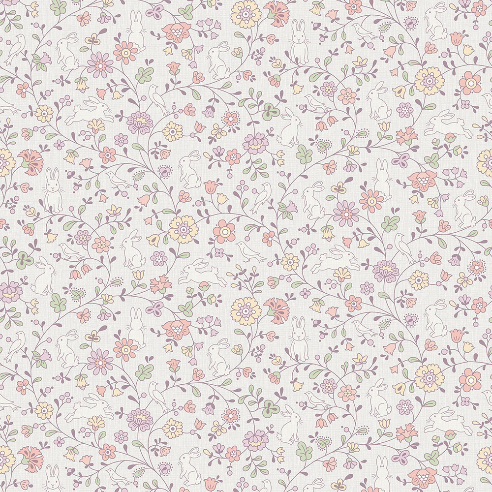 Cute non-woven children's wallpaper flowers, bunnies JS3101, Jack´N Rose 2024 , Grandeco