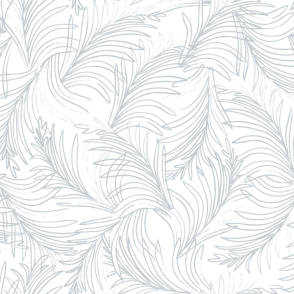 White-blue non-woven wallpaper palm leaves 6507-1, Batabasta, ICH Wallcoverings