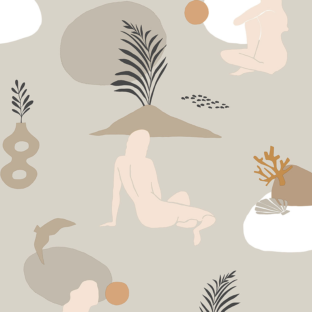 Beige non-woven wallpaper, women on a beach 6503-4, Batabasta, ICH Wallcoverings