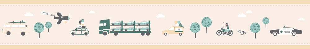 Beige children's self-adhesive border, city, cars 7502-2, Noa, ICH Wallcovering