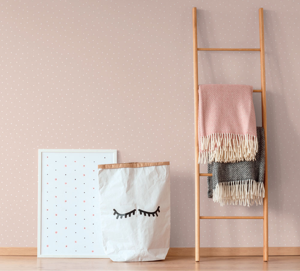 Pink non-woven wallpaper with white dots 7007-3, Noa, ICH Wallcoverings