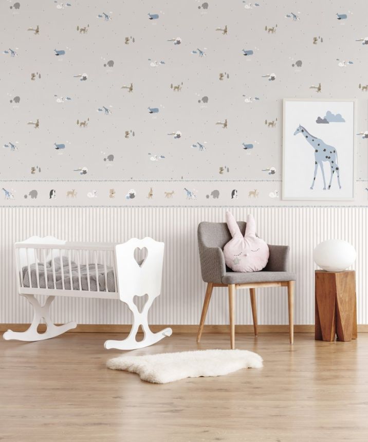 Gray children's wallpaper with animals 7004-2, Noa, ICH Wallcoverings