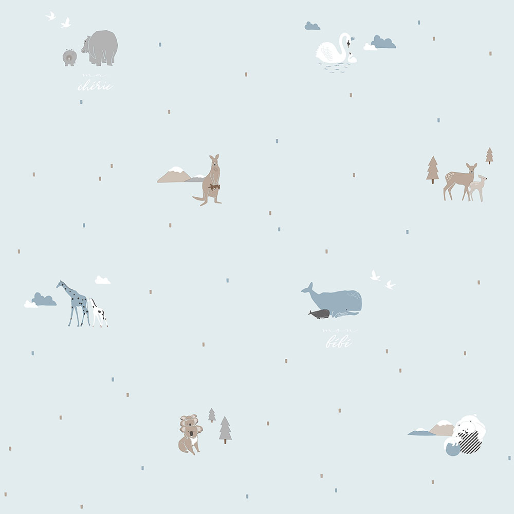 Blue children's wallpaper with animals 7004-1, Noa, ICH Wallcoverings