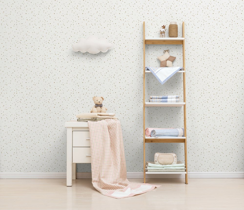 White children's wallpaper with golden stars 7005-2, Noa, ICH Wallcoverings