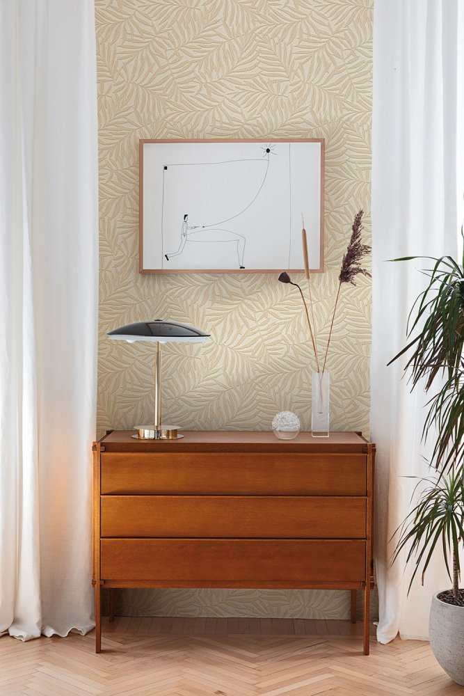 Cream color non-woven monochrome wallpaper 31801, Textilia, Limonta