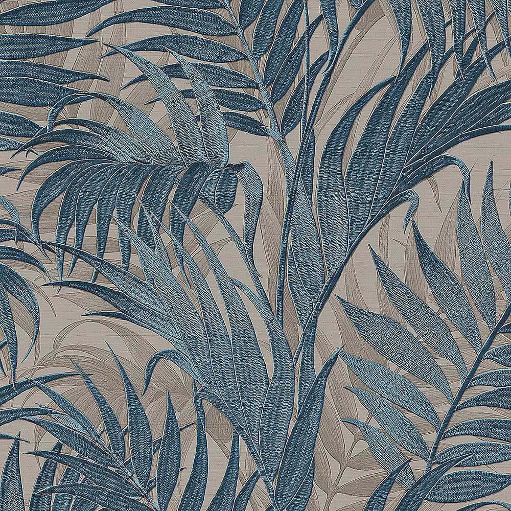 Luxury gray-blue wallpaper, palm leaves GR322108, Grace, Design ID