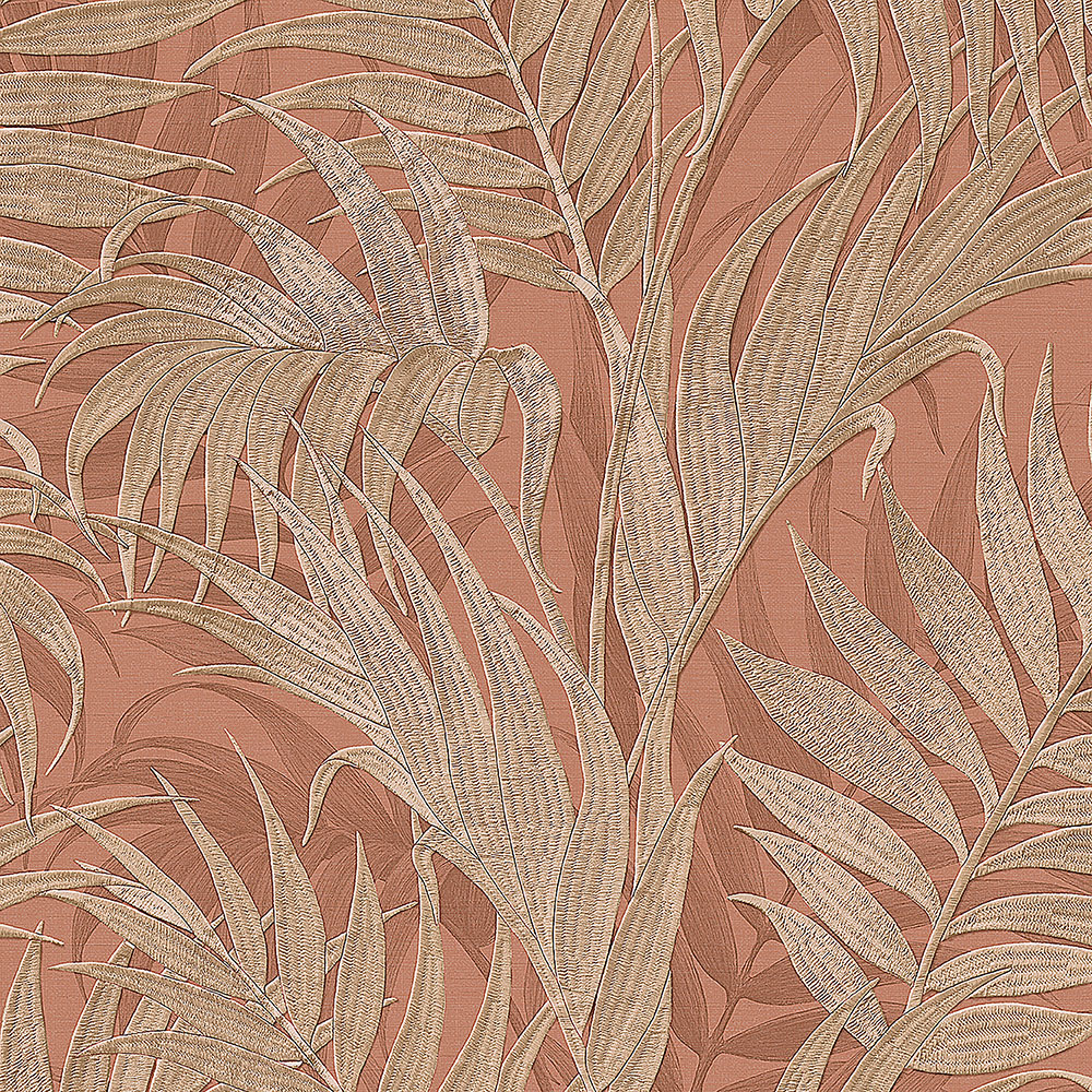 Luxury terracotta non-woven wallpaper, palm leaves GR322106, Grace, Design ID