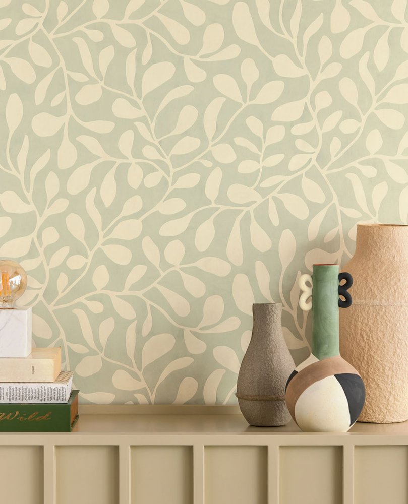 Green wallpaper, plants, twigs, leaves 318034, Twist, Eijffinger