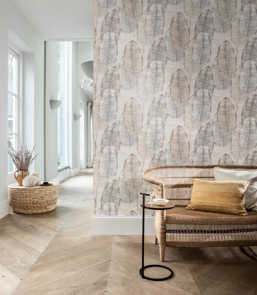 Textured non-woven wallpaper, leaves TA25080 Tahiti, Decoprint