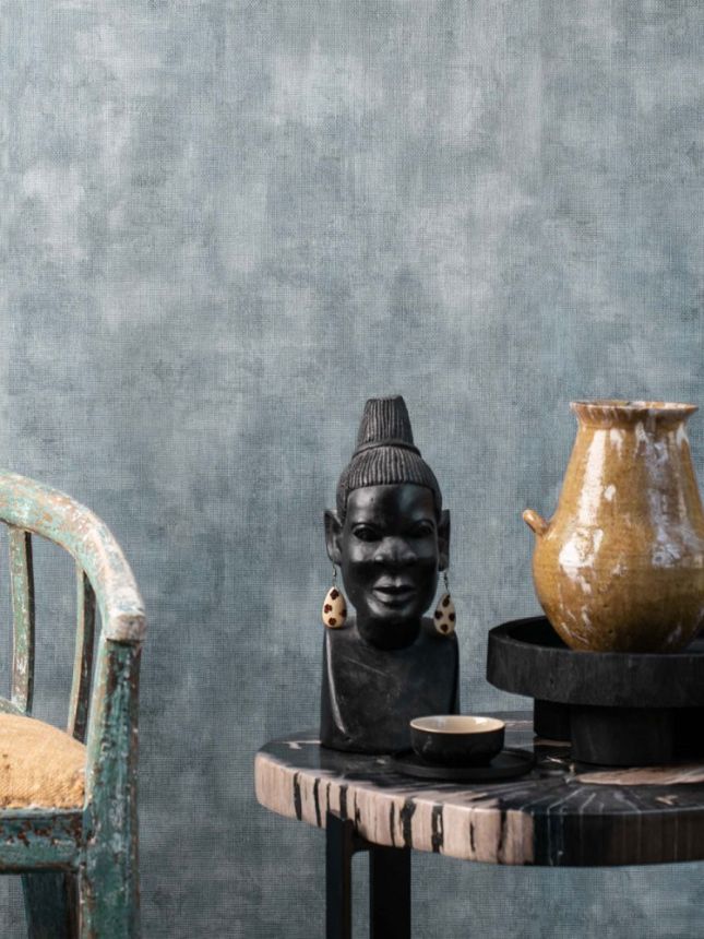 Non-woven wallpaper, blue-grey, fabric imitation, TA25011, Tahiti, Shades of Colour, Decoprint