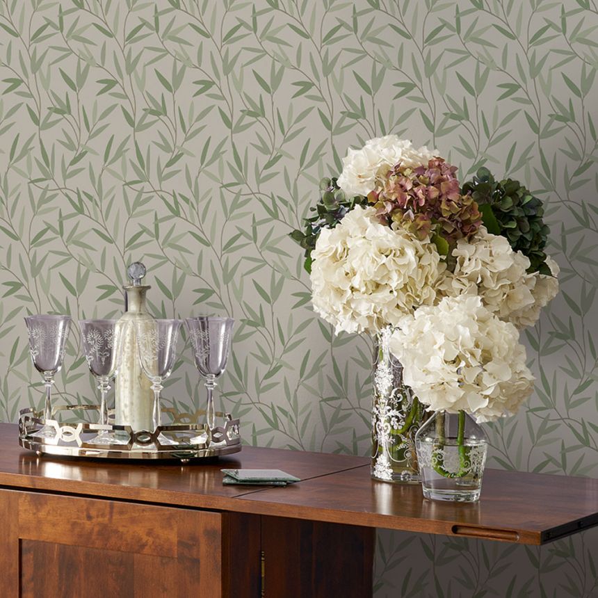 Non-woven wallpaper with green bamboo twigs 113364, Laura Ashley, Graham & Brown