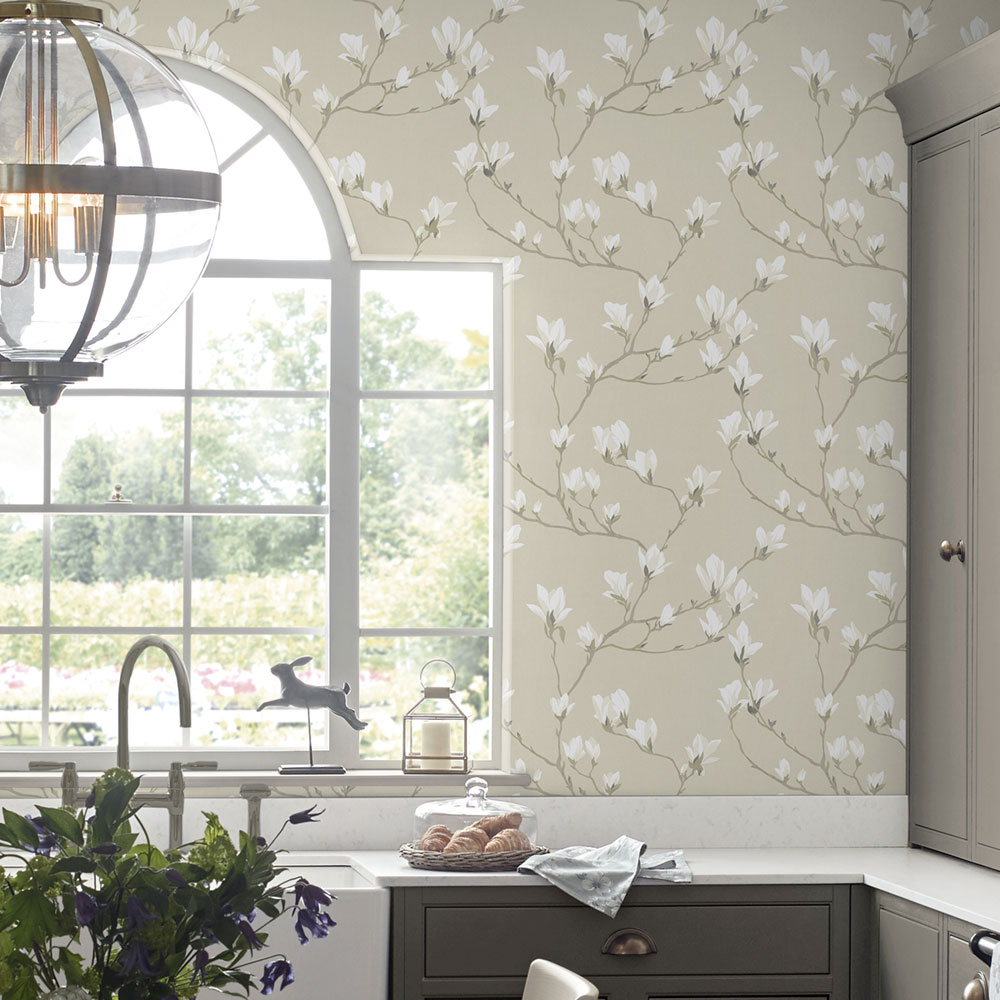 Non-woven wallpaper with magnolia flowers 113353, Laura Ashley, Graham & Brown