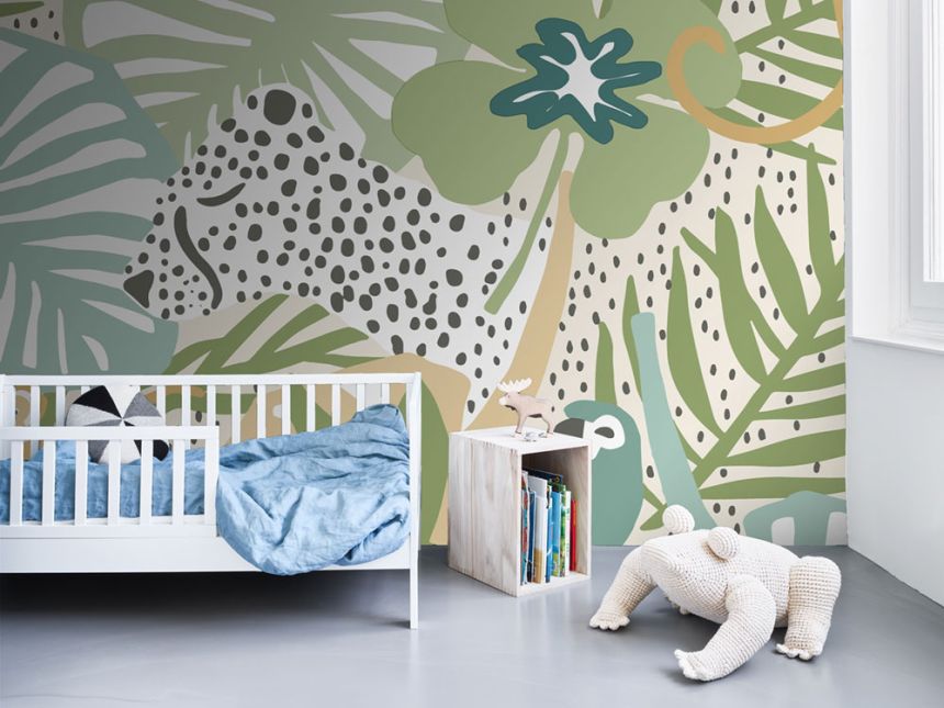 Luxury children's wall mural with leaves, parrots, monkeys 300440DG, 250 x 280 cm, Doodleedo, BN Walls