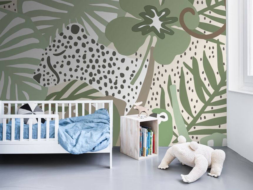 Luxury children's wall mural with leaves, parrots, monkeys 300439DG, 250 x 280 cm, Doodleedo, BN Walls