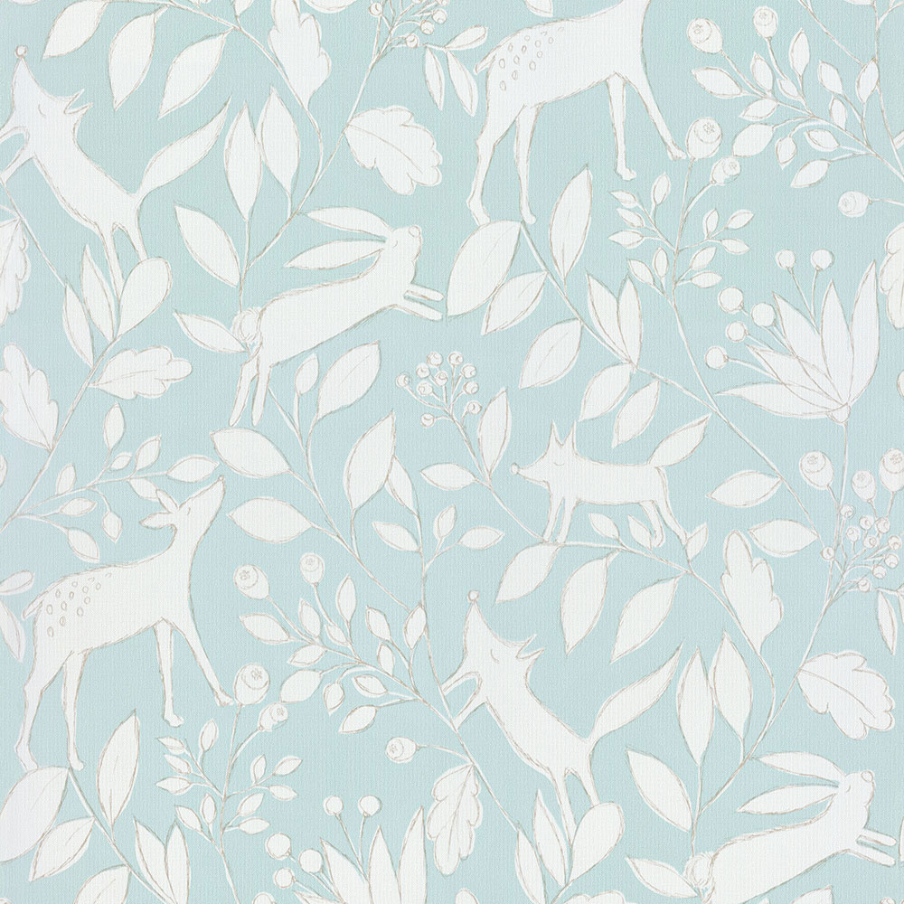 Turquoise children's wallpaper with forest animals 220793, Doodleedo, BN Walls