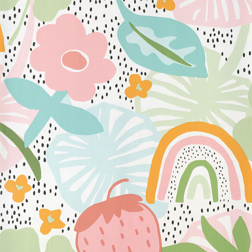 Children's wallpaper with leaves, flowers, strawberries 220772, Doodleedo, BN Walls