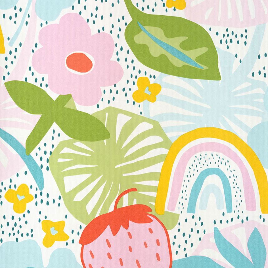 Children's wallpaper with leaves, flowers, strawberries 220771, Doodleedo, BN Walls