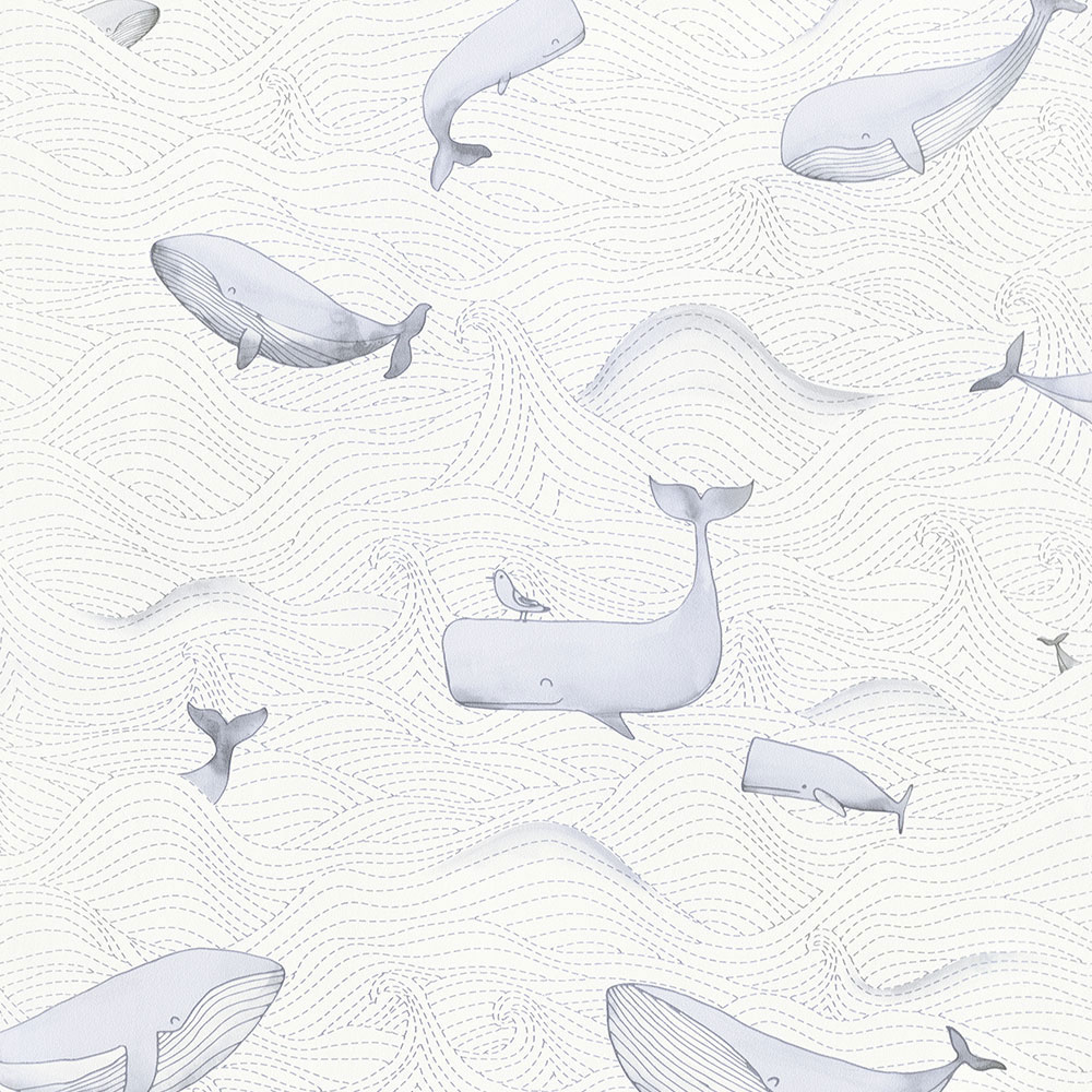 Gray-white children's wallpaper with whales 220730, Doodleedo, BN Walls