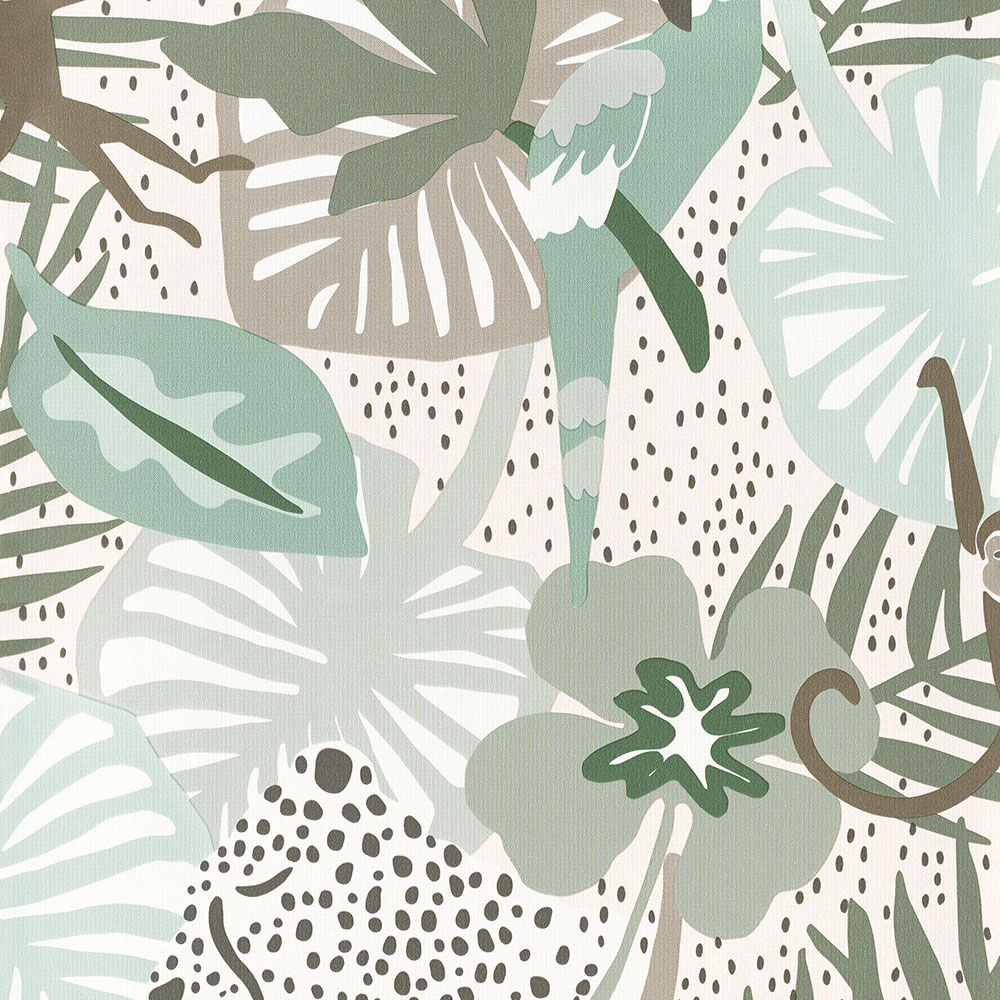 Children's wallpaper with leaves, parrots, monkeys 220722, Doodleedo, BN Walls