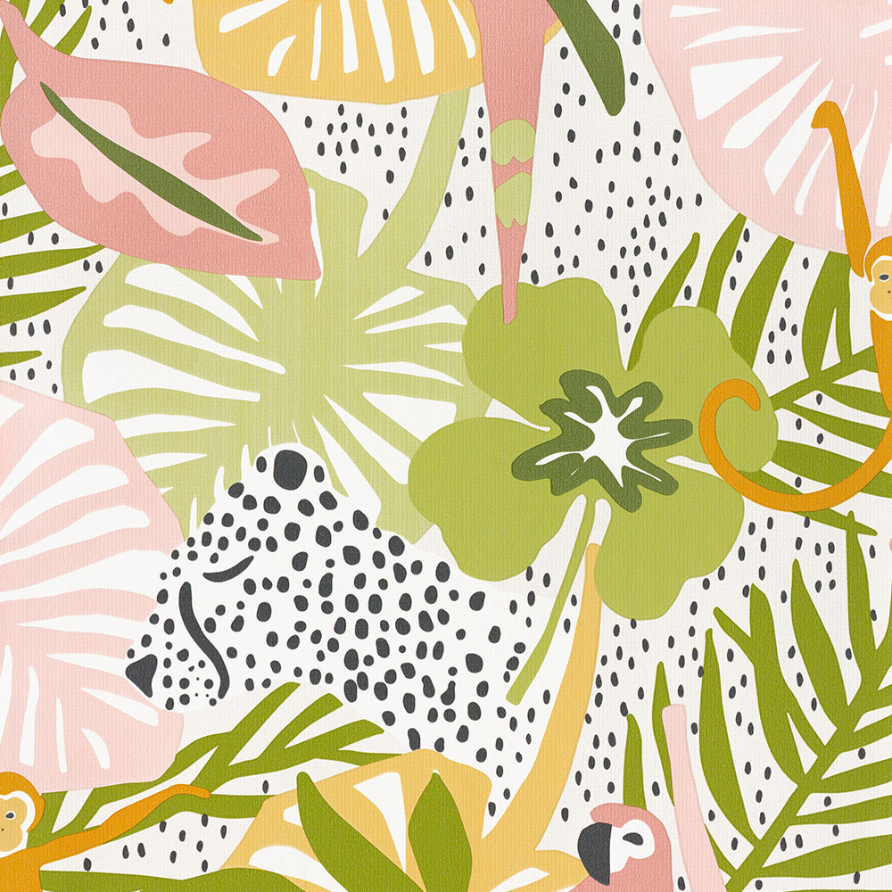 Colorful children's wallpaper with leaves, parrots, monkeys 220721, Doodleedo, BN Walls