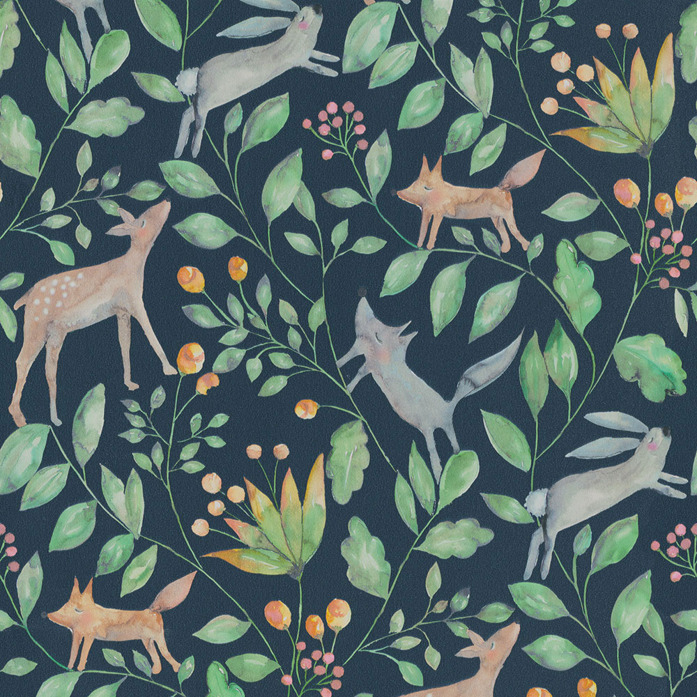 Black children's wallpaper with forest animals 220704, Doodleedo, BN Walls