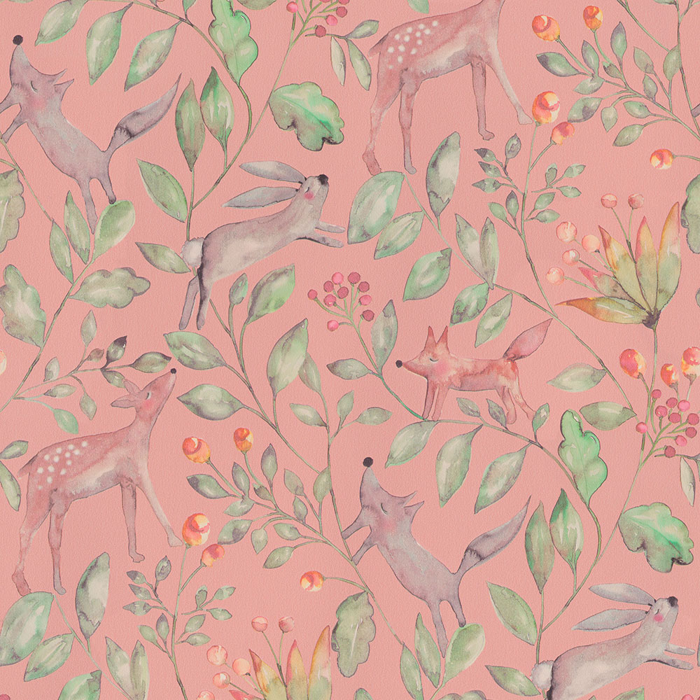 Pink children's wallpaper with forest animals 220702, Doodleedo, BN Walls