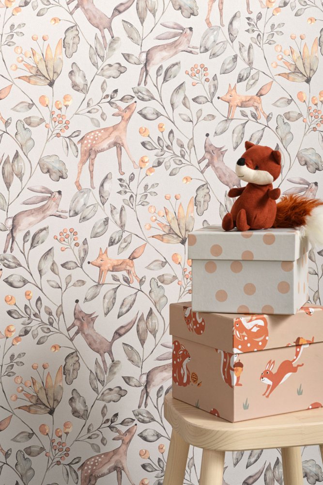 Gray children's wallpaper with forest animals 220701, Doodleedo, BN Walls