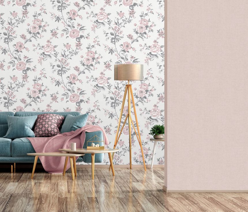 Gray non-woven wallpaper, Flowers, M57703, Adéle, Ugépa
