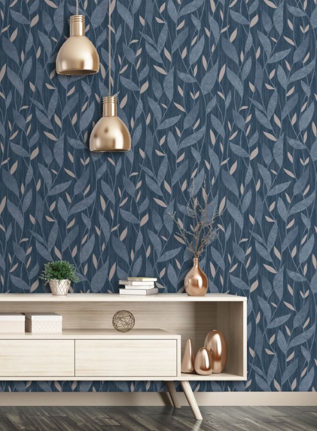 Blue non-woven wallpaper, Leaves, M56701, Adéle, Ugépa