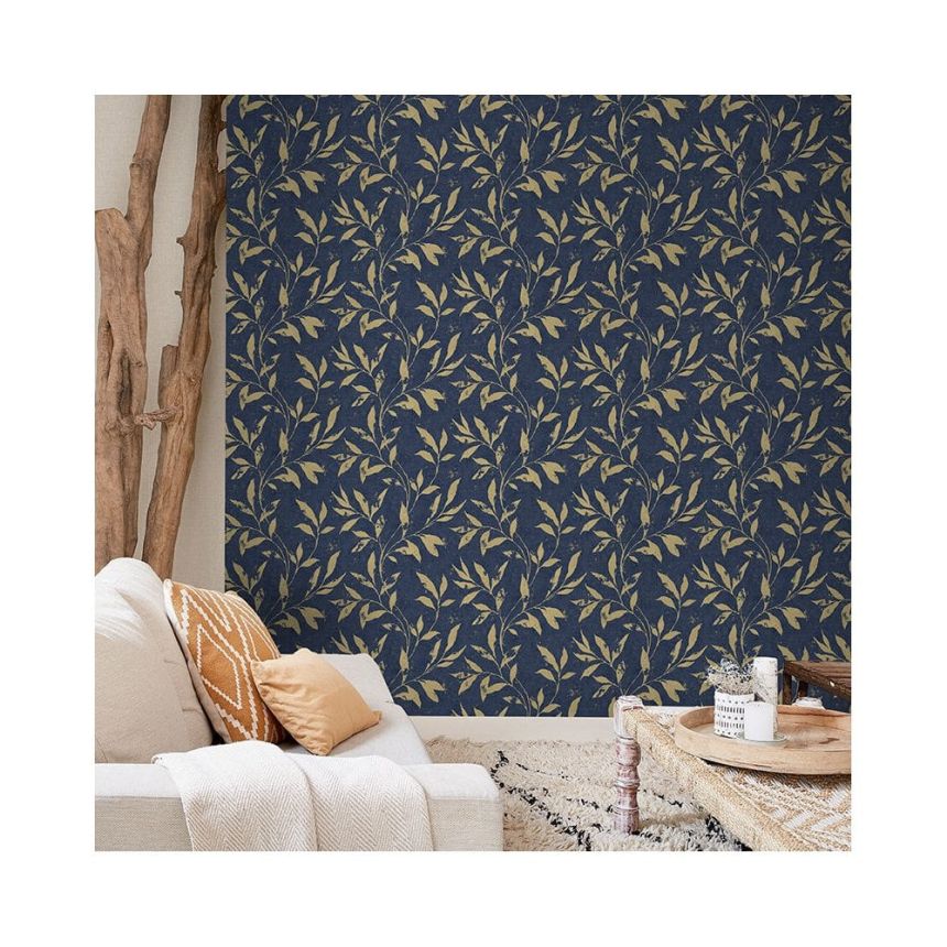 Blue non-woven wallpaper with flowers A48302, Vavex 2024