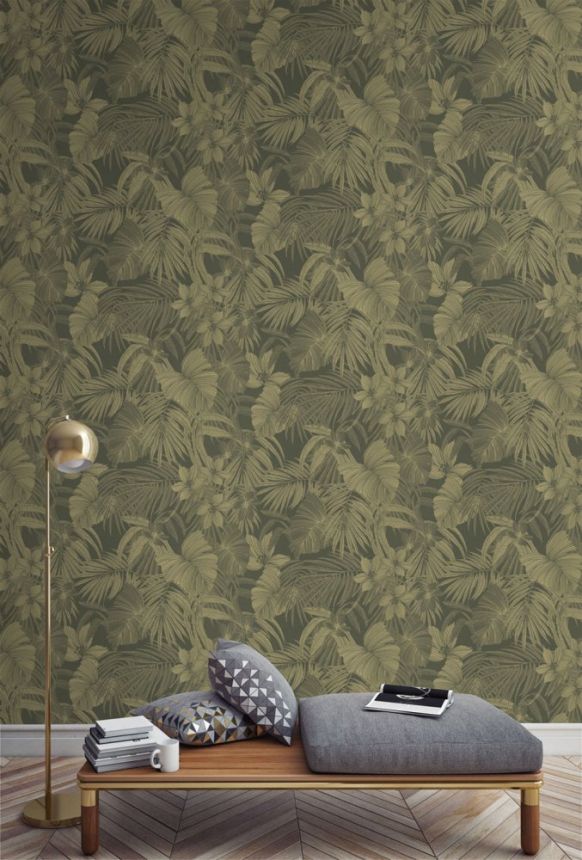 Green non-woven wallpaper with leaves A51302, Vavex 2024