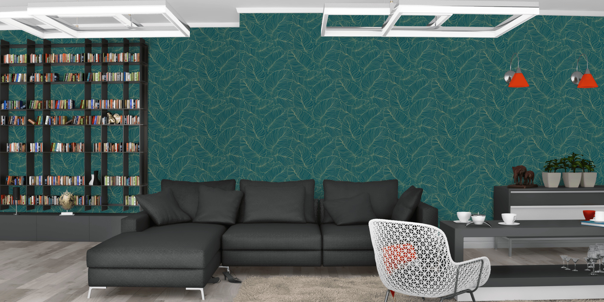 Green non-woven wallpaper with leaves A50902, Vavex 2024