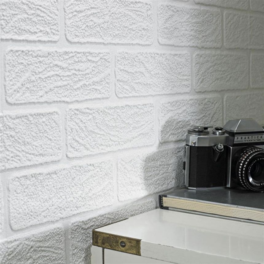 White paintable brick vinyl wallpaper 93744,Vavex 2024