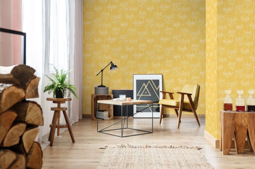 Ochre non-woven wallpaper with flowers 105747, Vavex 2024