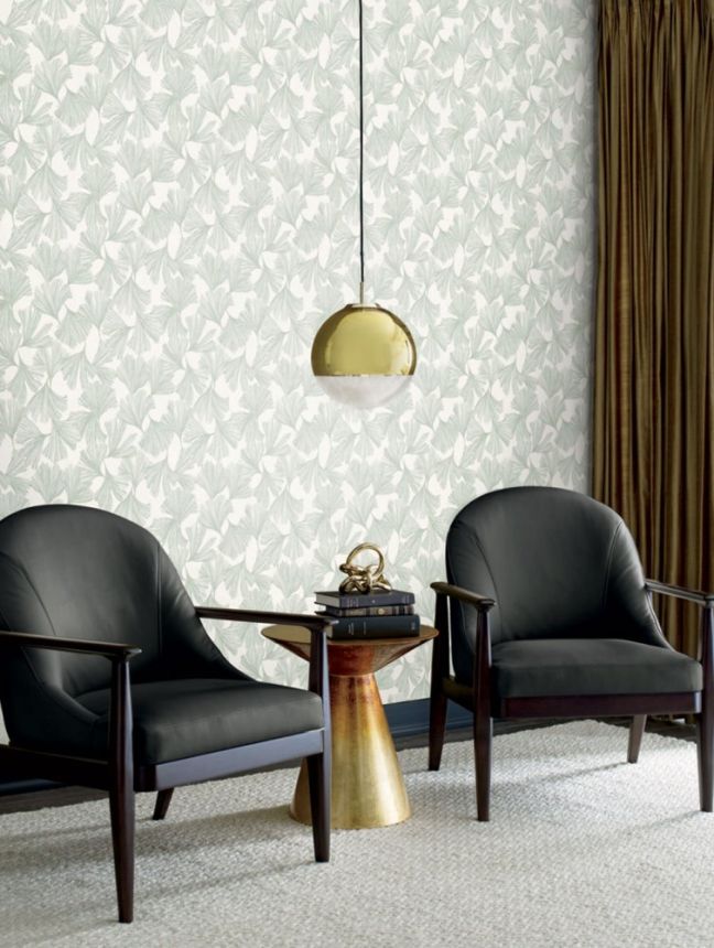 White wallpaper, green ginkgo leaves DD3745, Dazzling Dimensions 2, York