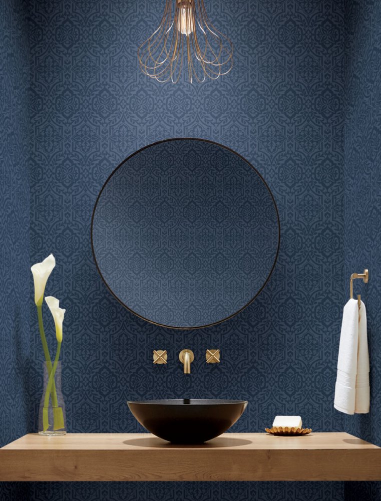 Blue pre-pasted baroque wallpaper DM5037, Damask, York