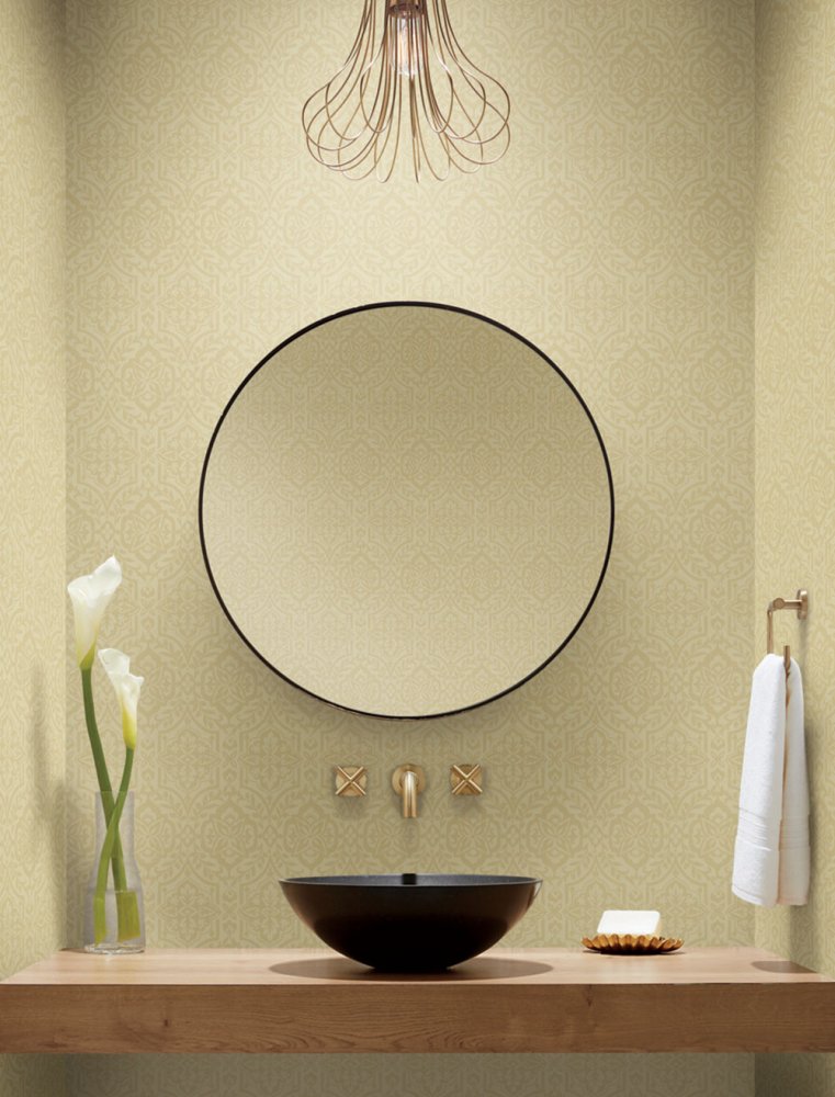 Ochre pre-pasted baroque wallpaper DM5035, Damask, York