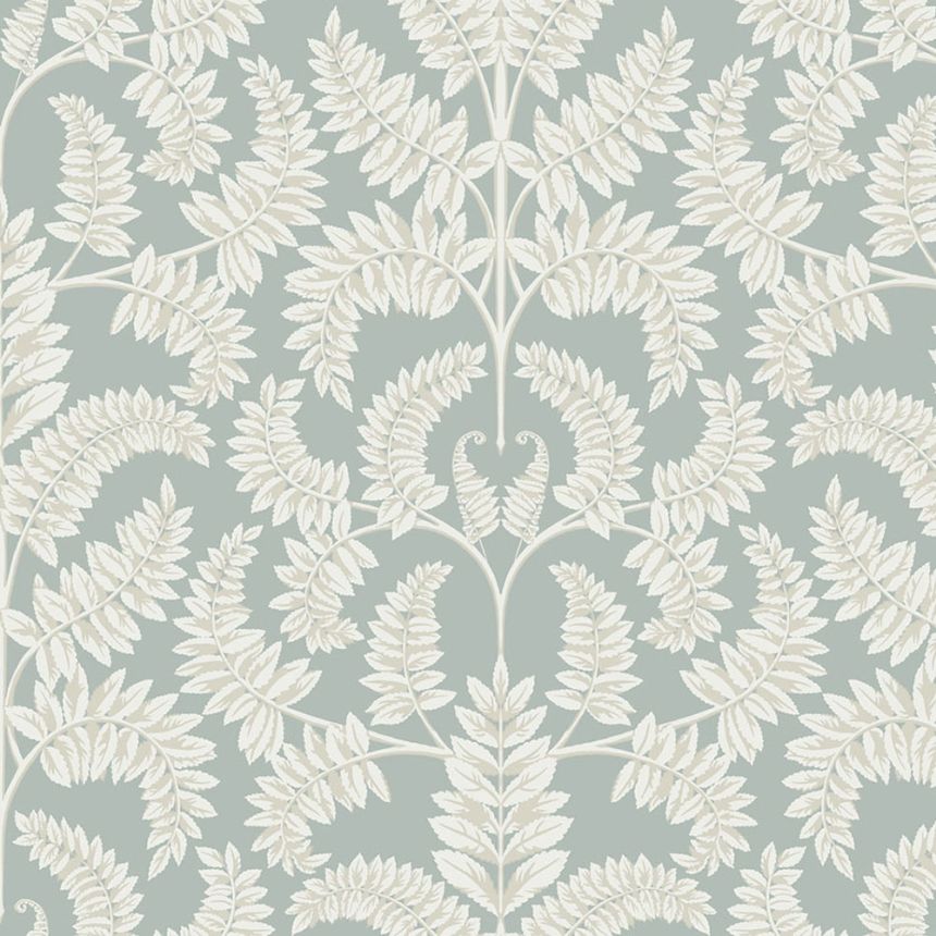 Green pre-pasted wallpaper, white-beige leaves DM4964, Damask, York