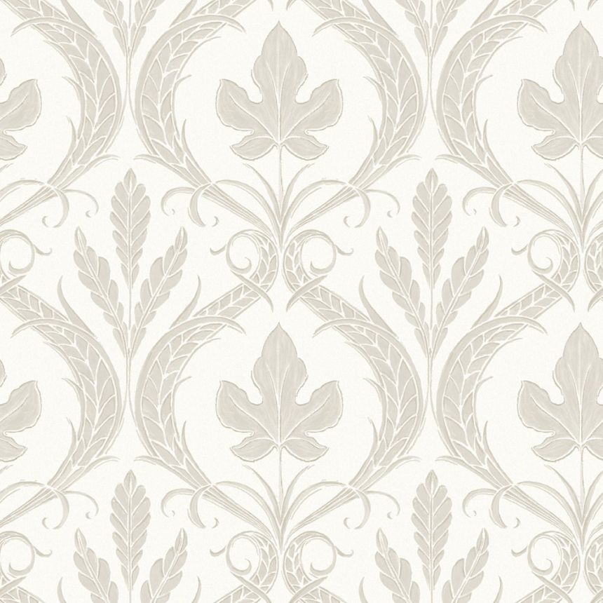 Grey-beige pre-pasted wallpaper, leaves, ornaments DM4924, Damask, York