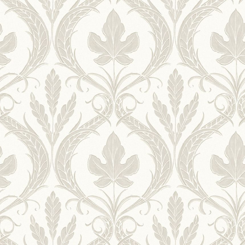 Grey-beige pre-pasted wallpaper, leaves, ornaments DM4924, Damask, York