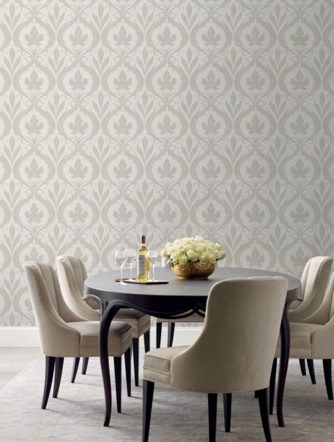 Grey-beige pre-pasted wallpaper, leaves, ornaments DM4924, Damask, York