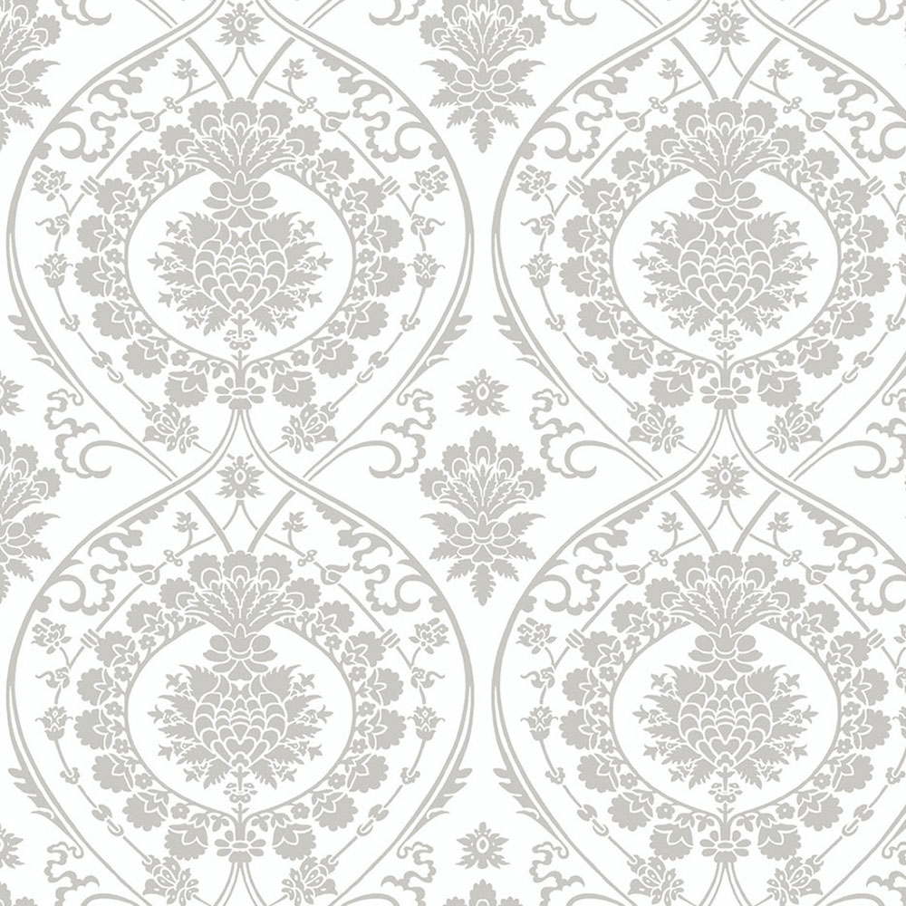 White pre-pasted baroque wallpaper DM4905, Damask, York