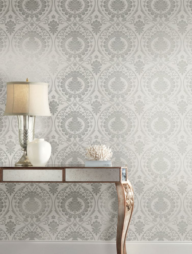 Grey pre-pasted baroque wallpaper DM4904, Damask, York | Wallpapers Vavex •  More than 12000 designs • Wall murals 